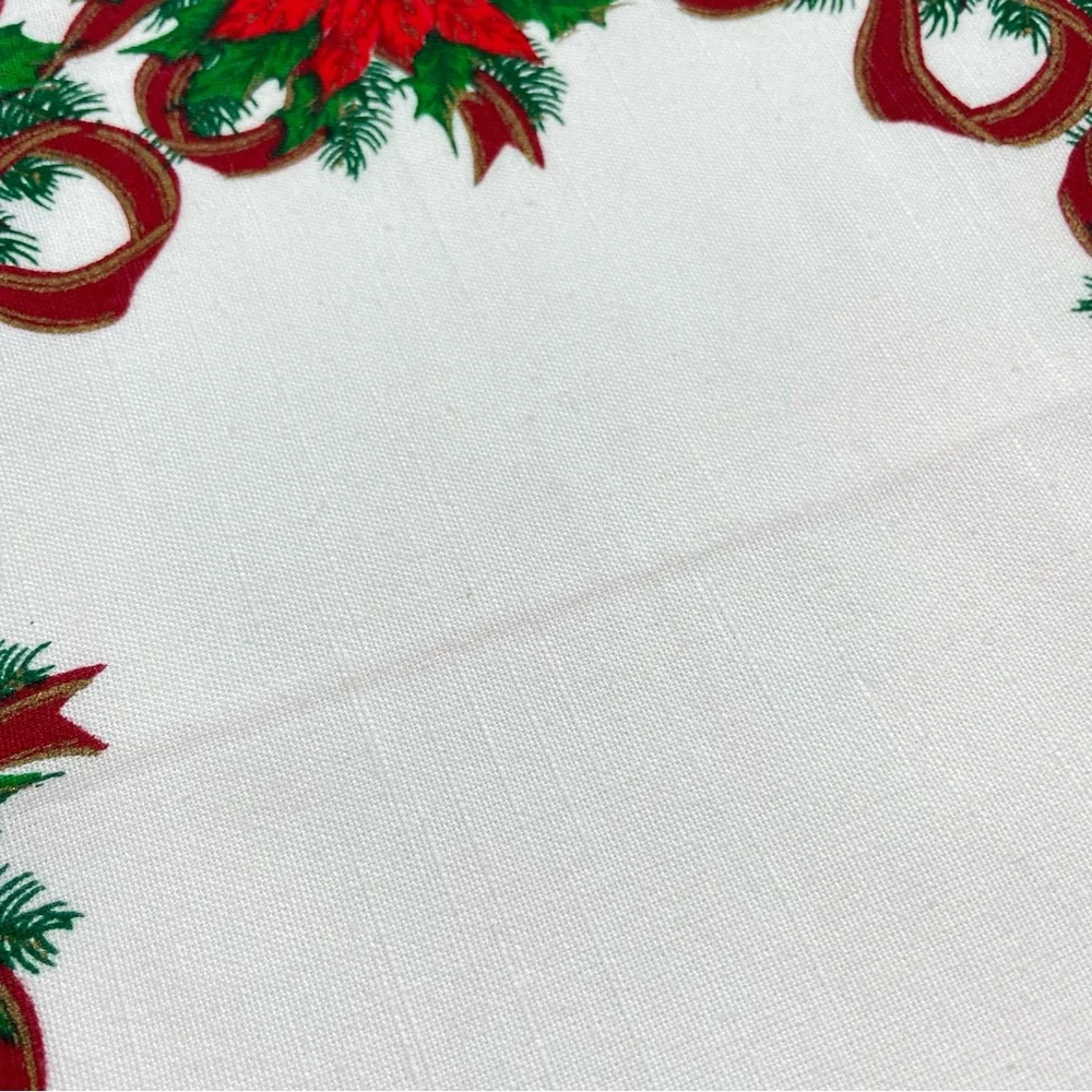 Vintage Christmas Napkins Cloth Poinsettia Flowers Red White Green Holiday Set 8